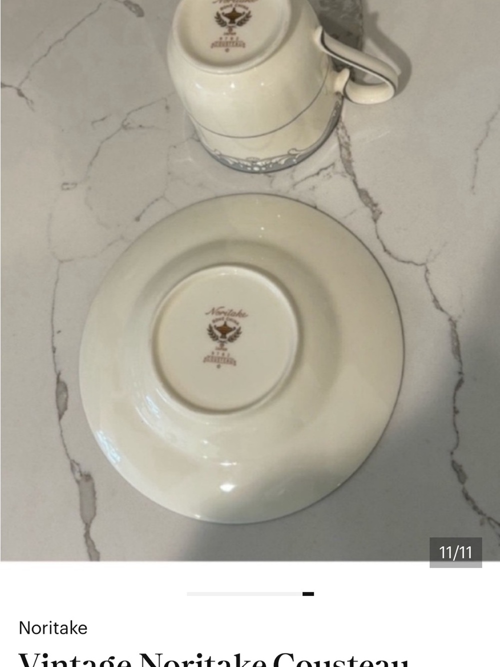 Vintage Noritake Cousteau Bone China Teacup and Saucer Set Off White Grey Japan - Picture 11 of 11